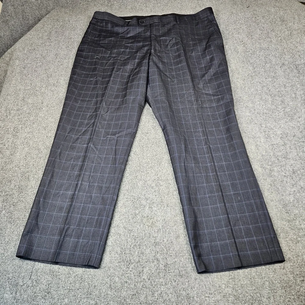 Vitali Mens Navy Windowpane Plaid Dress Pants Flat Front M3071-NP Size 43x29